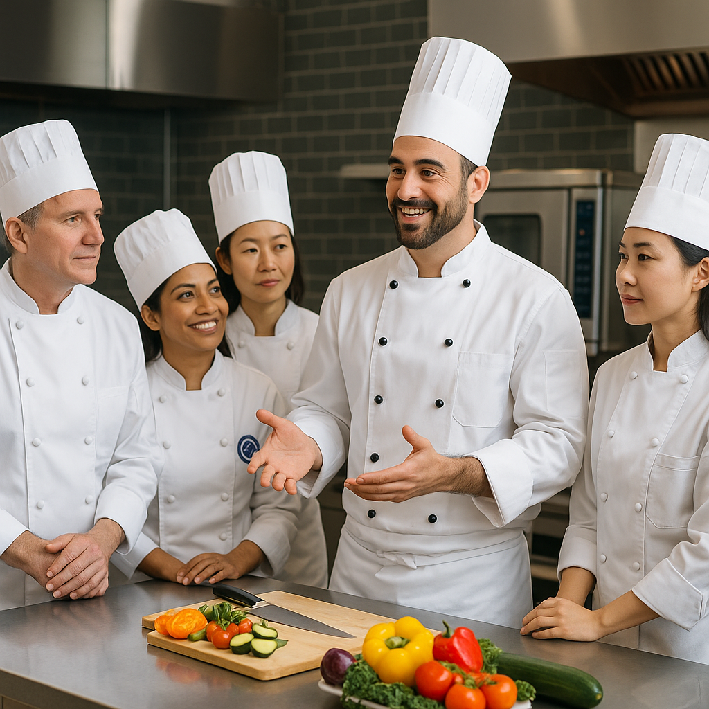 Students cooking in modern kitchen